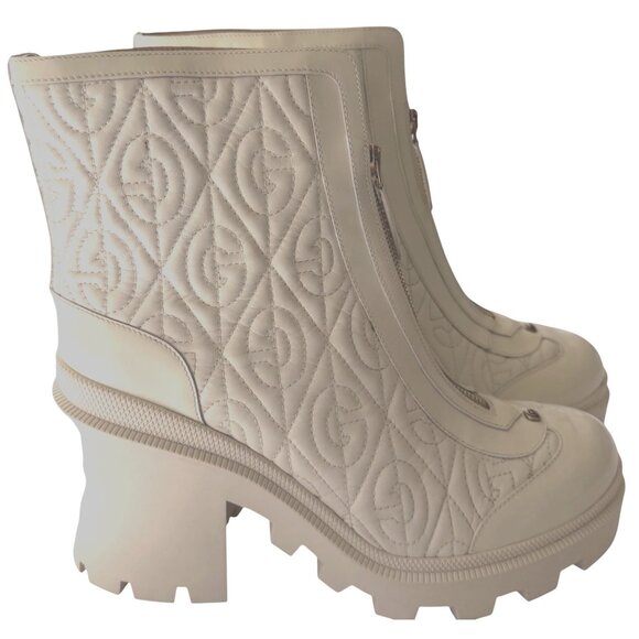 Gucci GG Rhombus Matelassé Leather Ankle Boots White Women’s 42 New - Picture 7 of 16